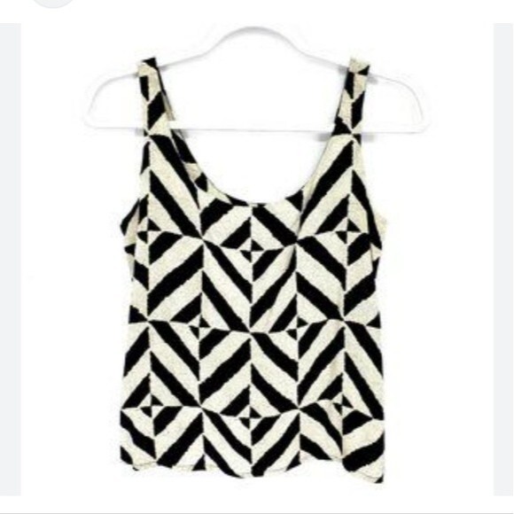 Linda Allard Ellen Tracy 100% silk cream & black geometric pattern tank top 8 - Picture 4 of 7